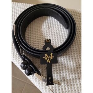 Mens Wearhouse Black Full Grain Leather Dress Belt Silver Buckle Size 60 NEW